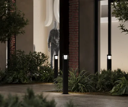 Commercial and hospitality exteriors — entries, walkways