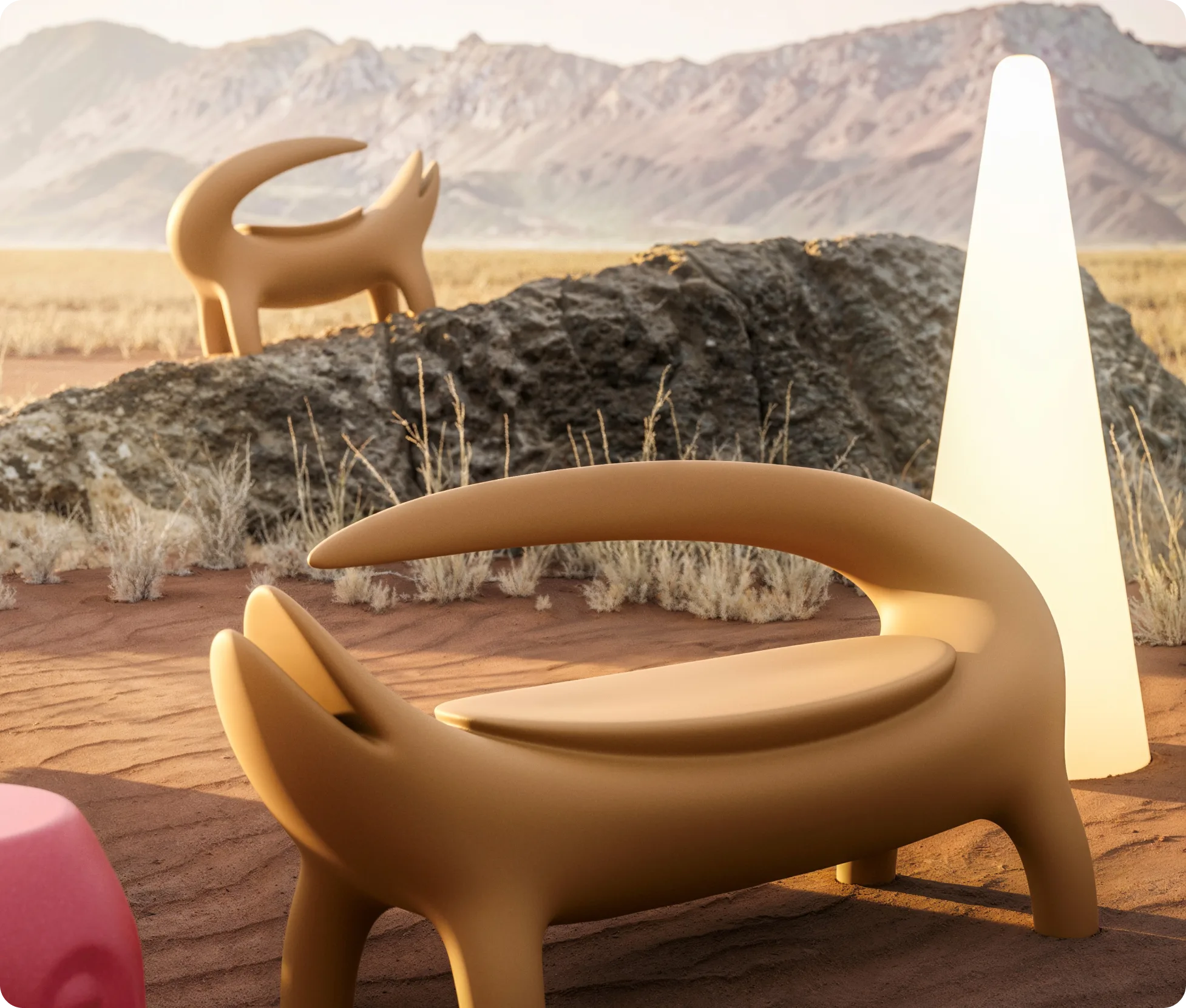 Sculptural outdoor furniture in the desert